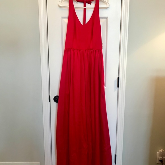 Vera Wang Halter V Neck Gown with Sash - Picture 4 of 10